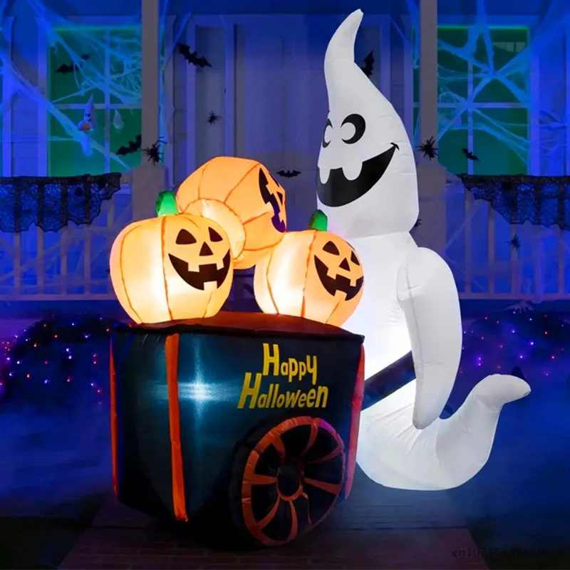 Inflable de Halloween con carrito de calabaza y luces LED - imagen 3
