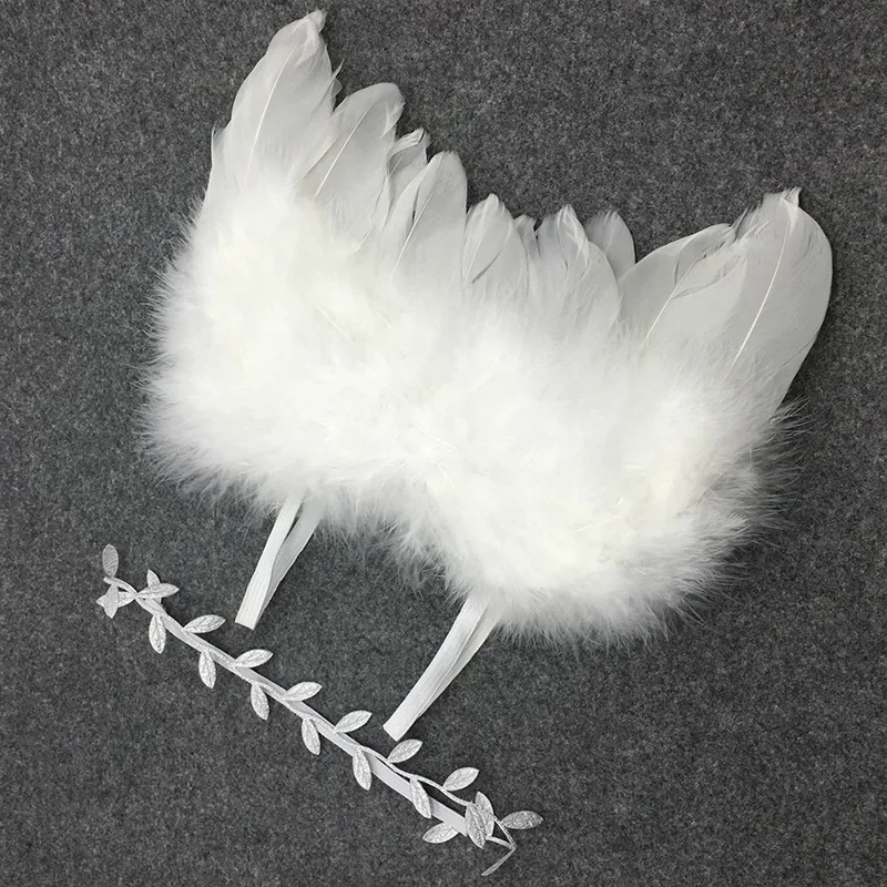 Alas de Ángel diadema bebé niña pluma flor oliva para sesión - imagen 3