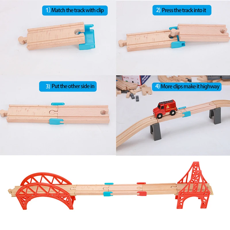 Set de vías de tren de madera con clips de fijación para niños - imagen 2