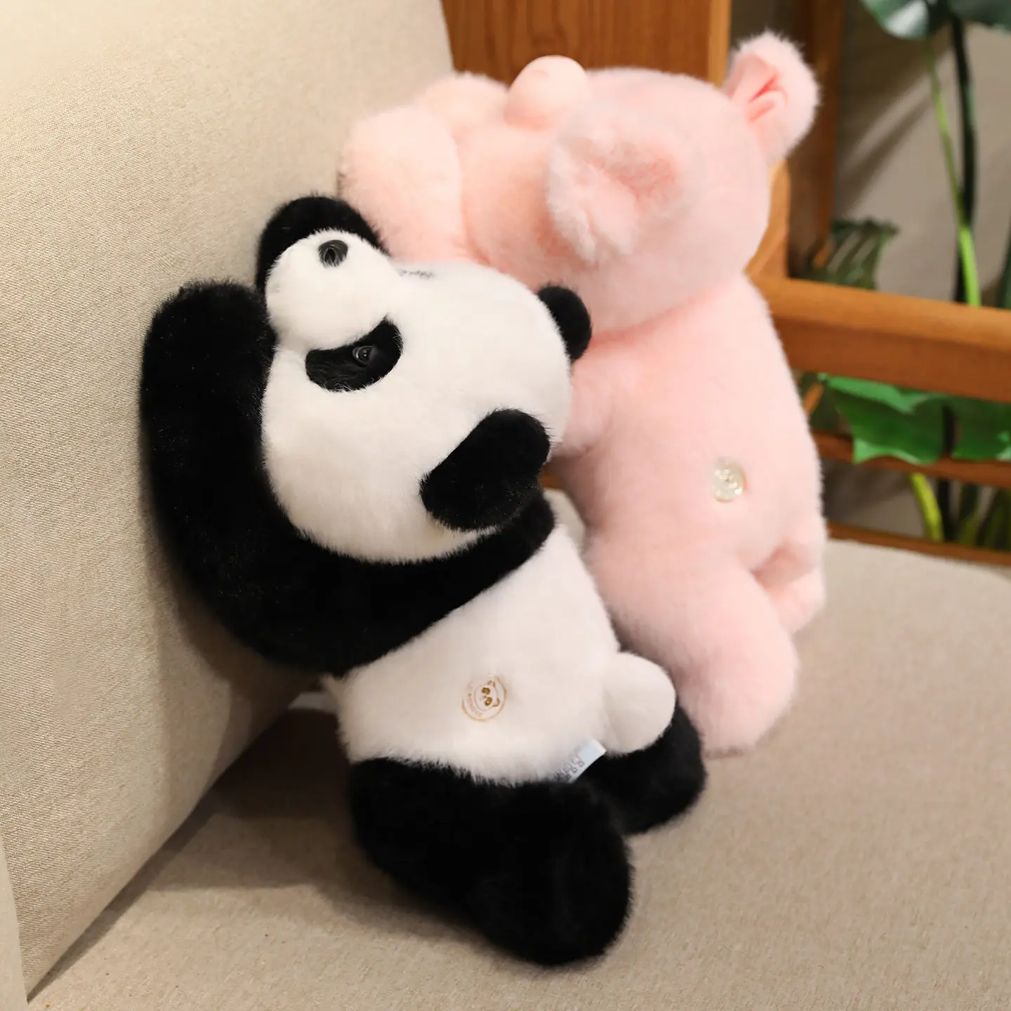 Peluche panda rosa suave y ponderado con peso acolchado para bebé - imagen 2