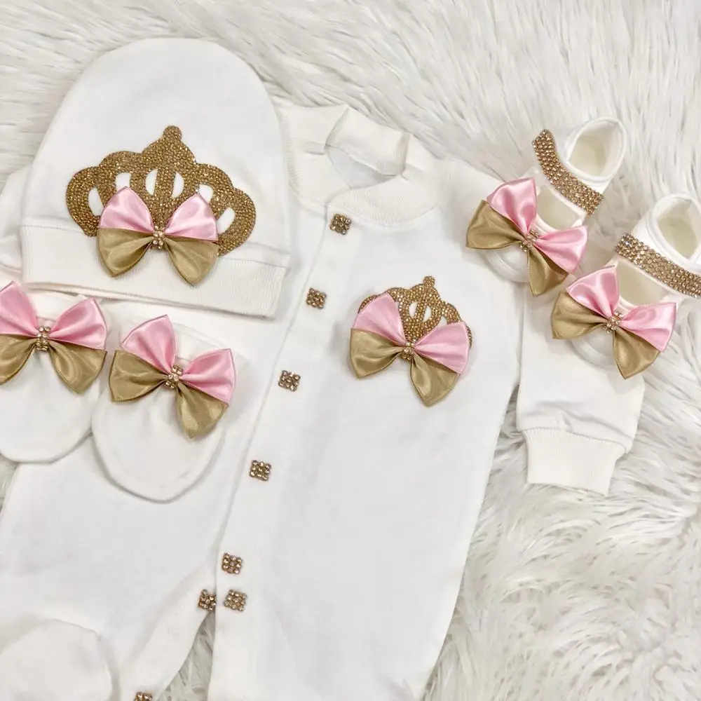 Dollbling mono de algodón para bebé con strass rosa y corona infantil - imagen 2