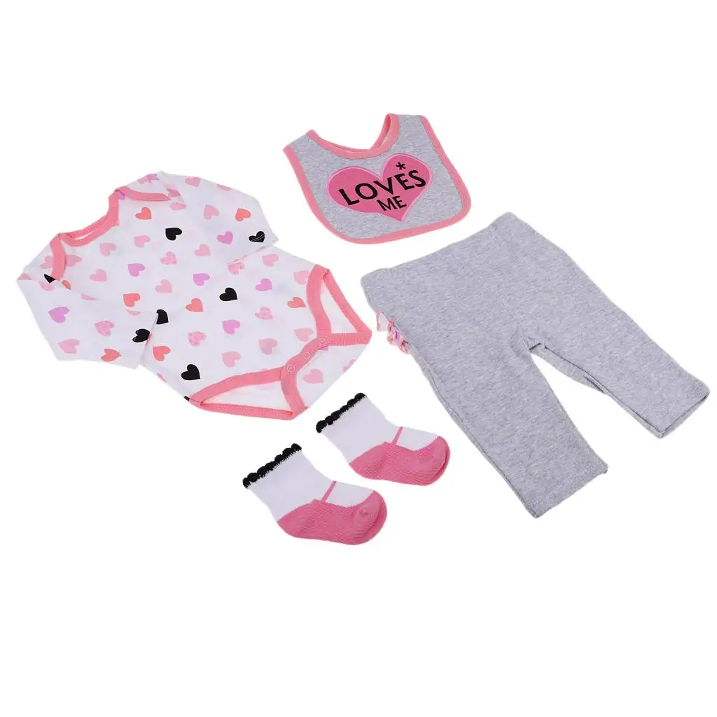 Conjunto de ropa para muñecas bebé rosa y gris de tela suave - imagen 4