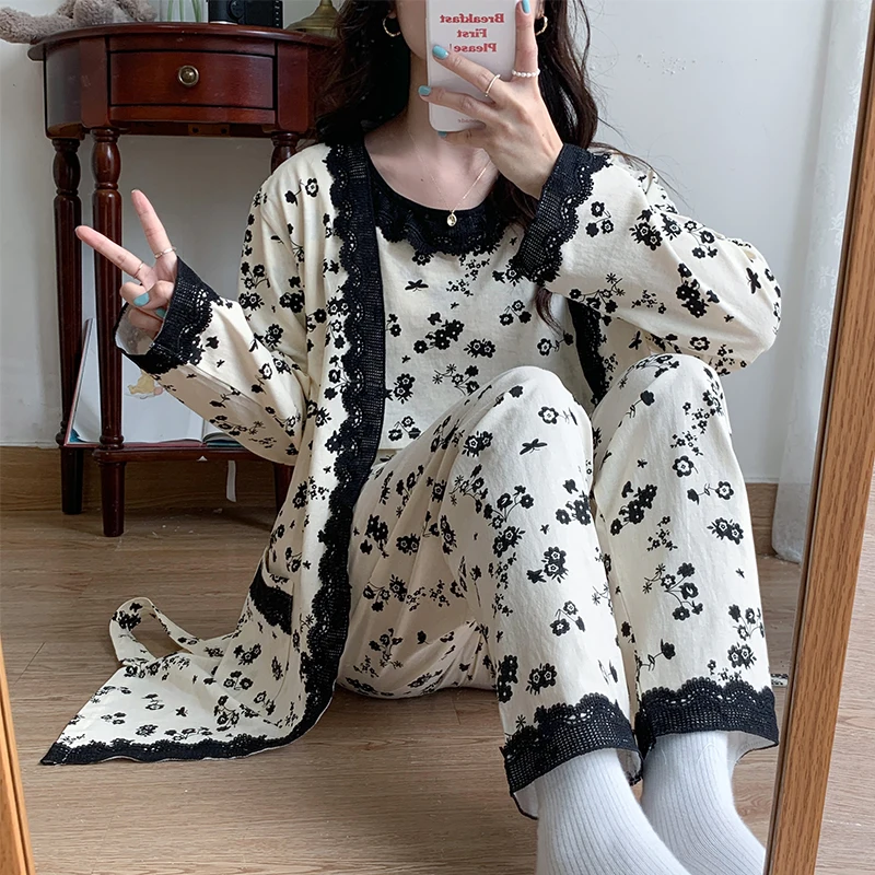 Conjunto de pijama premamá de algodón estampado para otoño - imagen 3