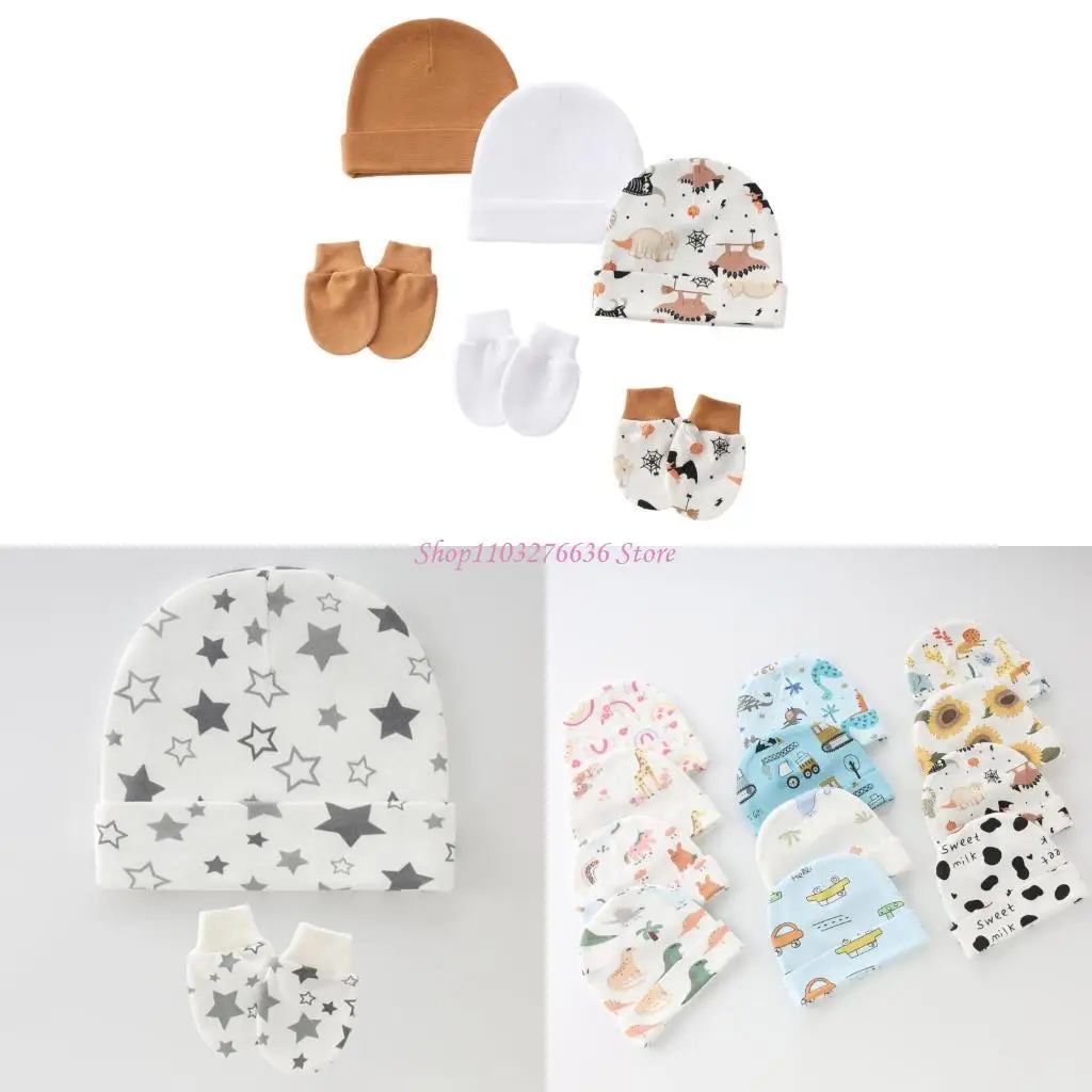 Set de gorro y manoplas para bebé recién nacido de tela suave - imagen 5