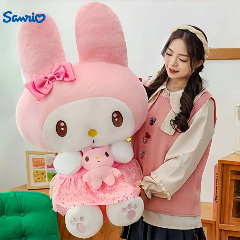 Peluche grande Kuromi y My Melody abrazando conejito Sanrio suave - imagen 5