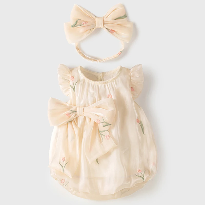Mono de verano para bebé con lazo y flores - Estilo princesa