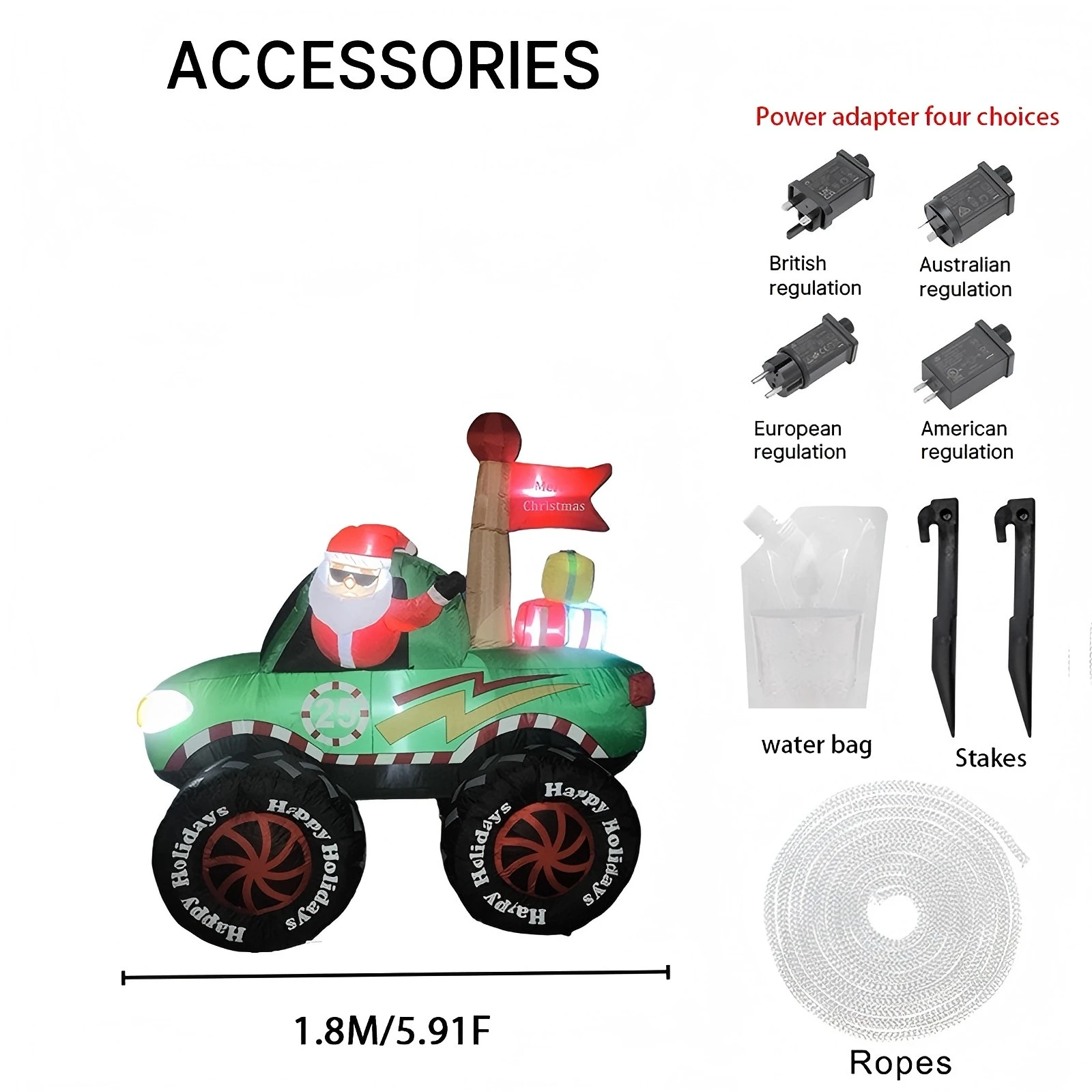 Camión monstruo inflable gigante de Navidad con luces LED jardín - imagen 4