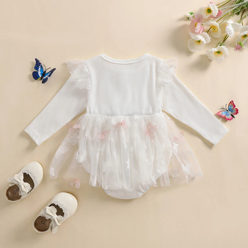 Pelele de otoño para niña con tul y bordado de mariposa - imagen 4