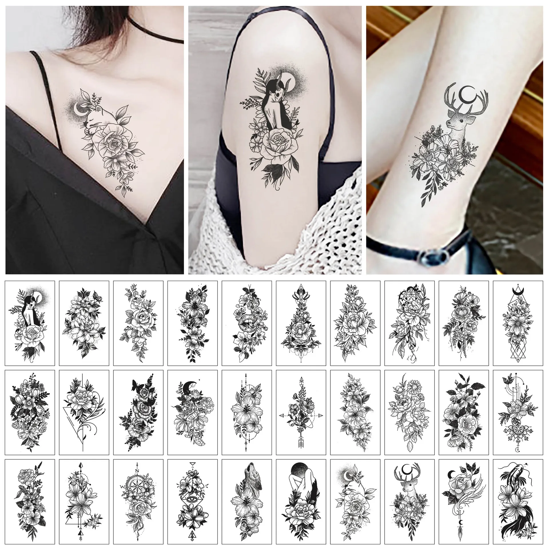 Pegatinas de tatuajes temporales infantiles con diseños de flores y mariposas - imagen 5