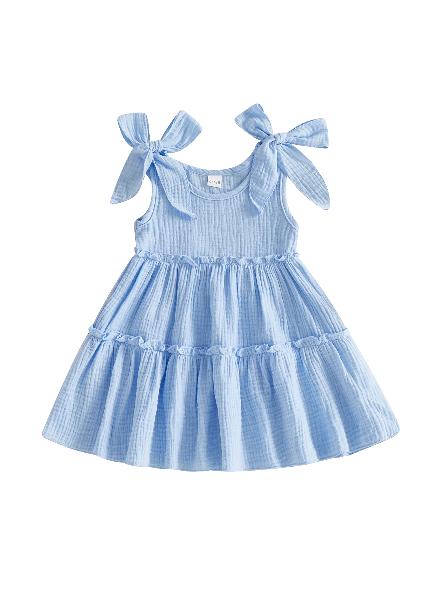 Vestido de verano de niñas sin mangas con cuello redondo y capas