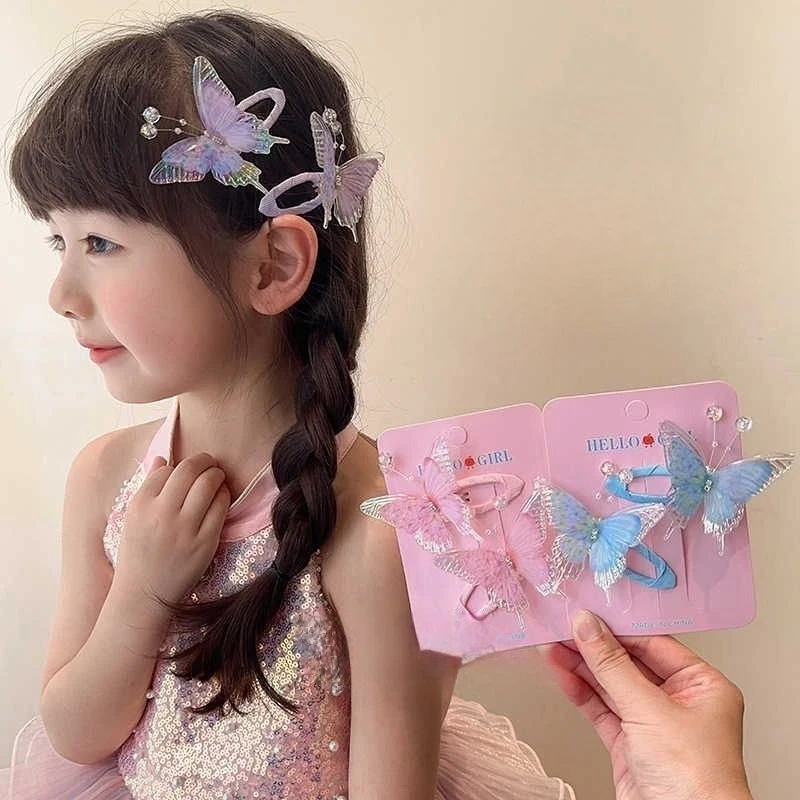 Pasadores para el pelo de niña con mariposas para flequillo dulce - imagen 2