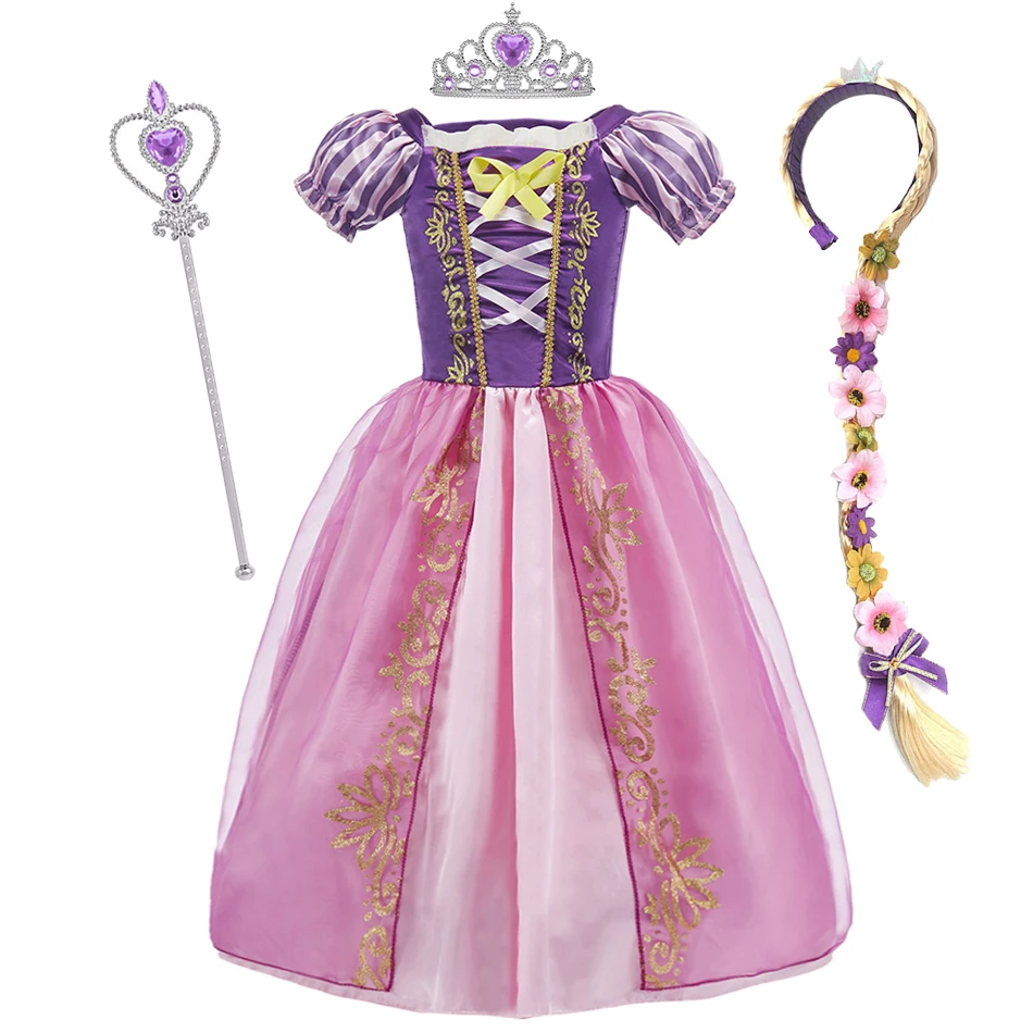 Vestido de princesa Rapunzel para niñas – Disfraz azul verde infantil