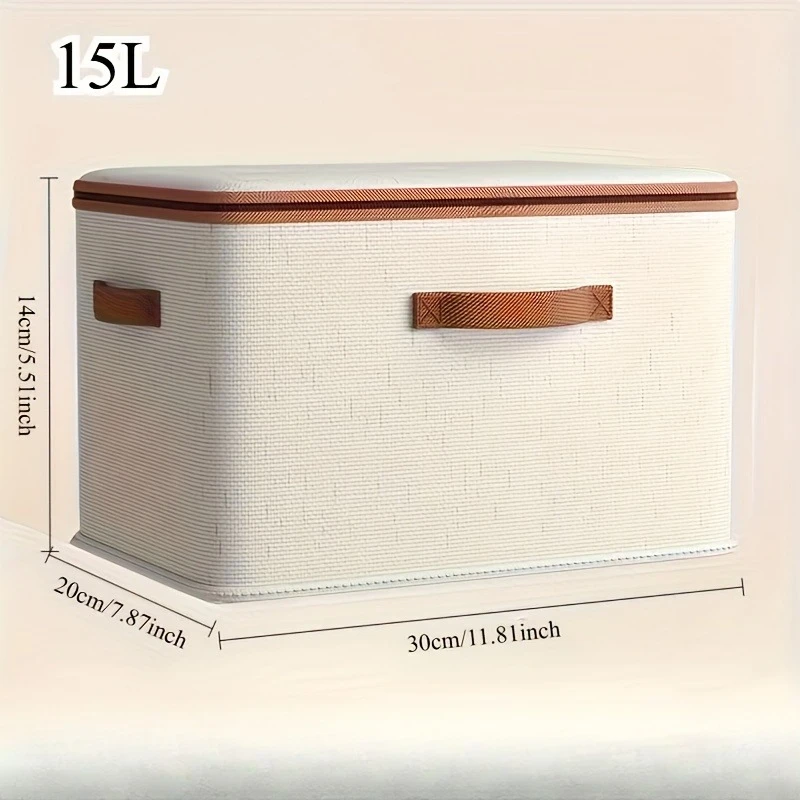 Caja de almacenamiento plegable de lino con doble cremallera - imagen 4