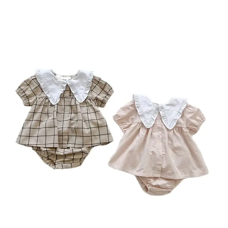Conjunto bebé cuadros algodón – Camiseta y bombachos cómodos