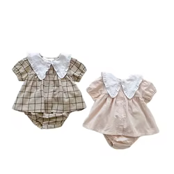 Conjunto bebé cuadros algodón – Camiseta y bombachos cómodos