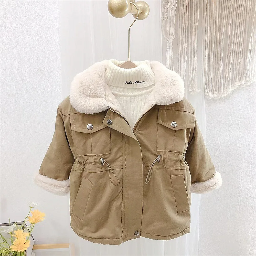 Parka acolchada de terciopelo para niña con solapa - imagen 2