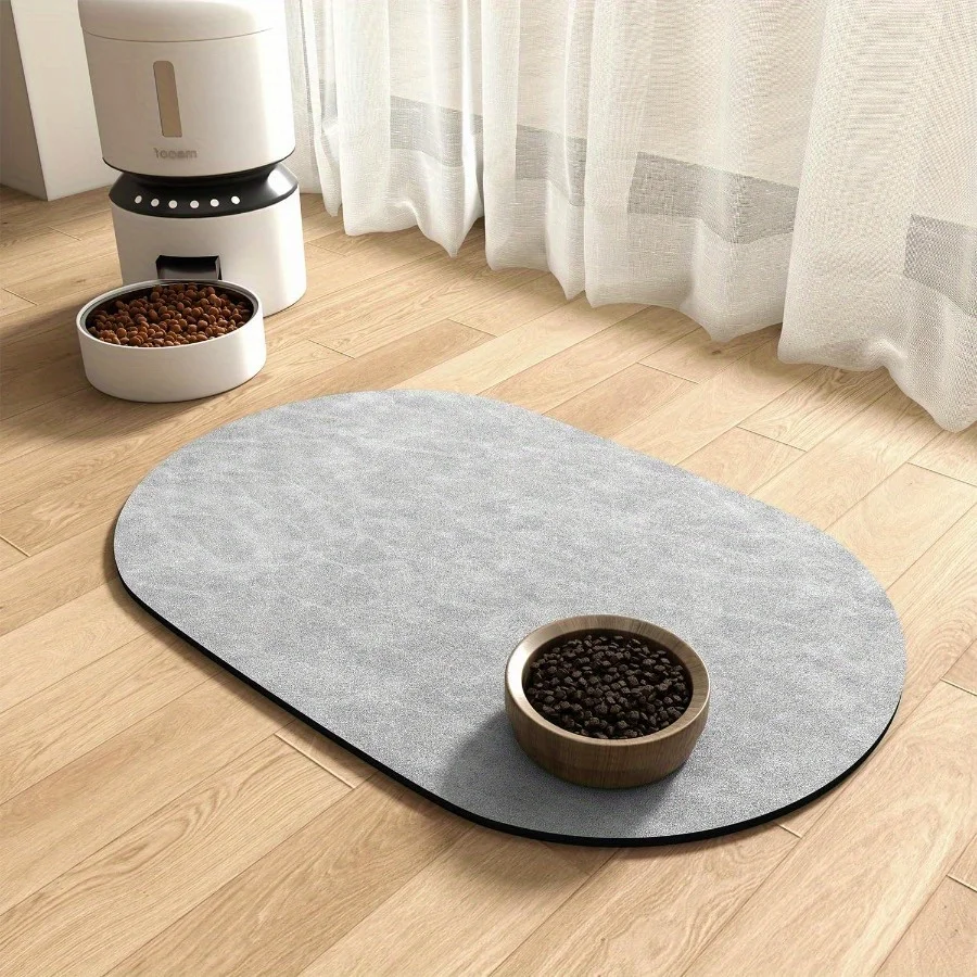 Alfombrilla absorbente para comederos de perros y gatos, gris ovalada - imagen 2