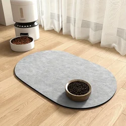 Alfombrilla absorbente para comederos de perros y gatos, gris ovalada