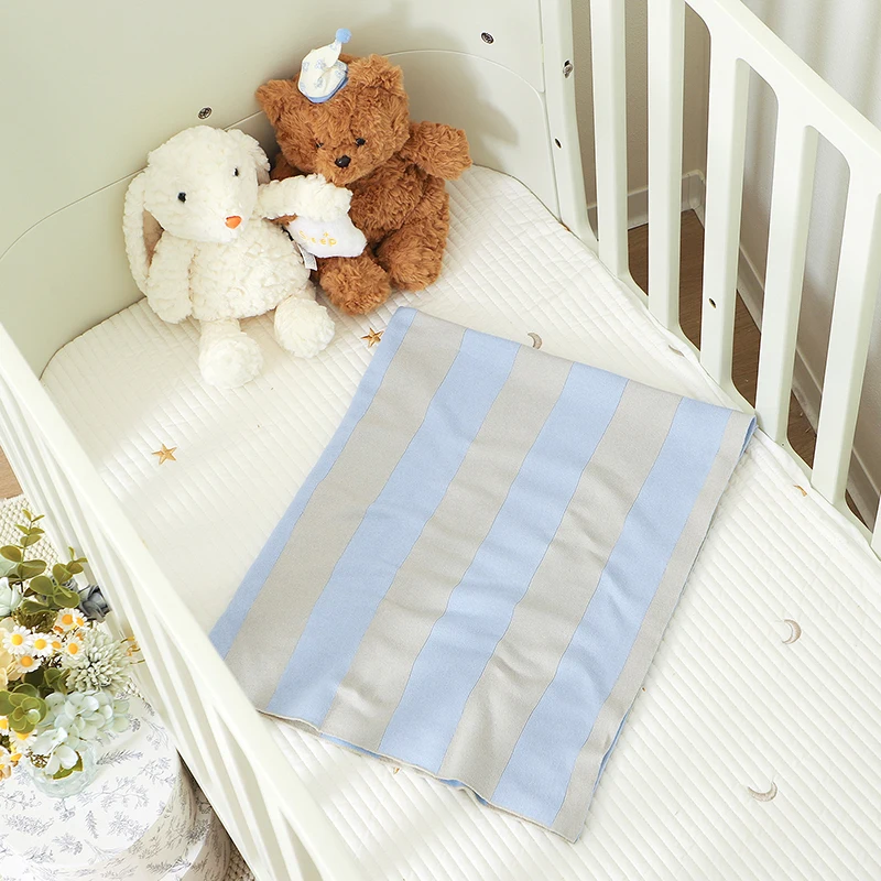 Manta de algodón tejida para bebé con rayas unisex y suave - imagen 5