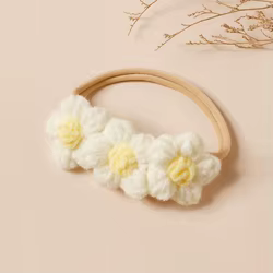 Set diadema tejida con flores y gorro suave para bebé