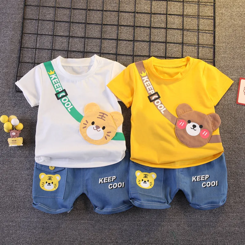 Conjunto verano bebé de algodón – Camiseta con oso y shorts - imagen 5