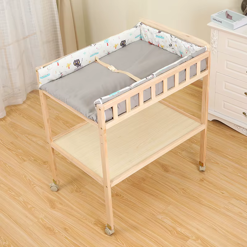 Mesa de cambios para bebé multifuncional en madera maciza con moisés
