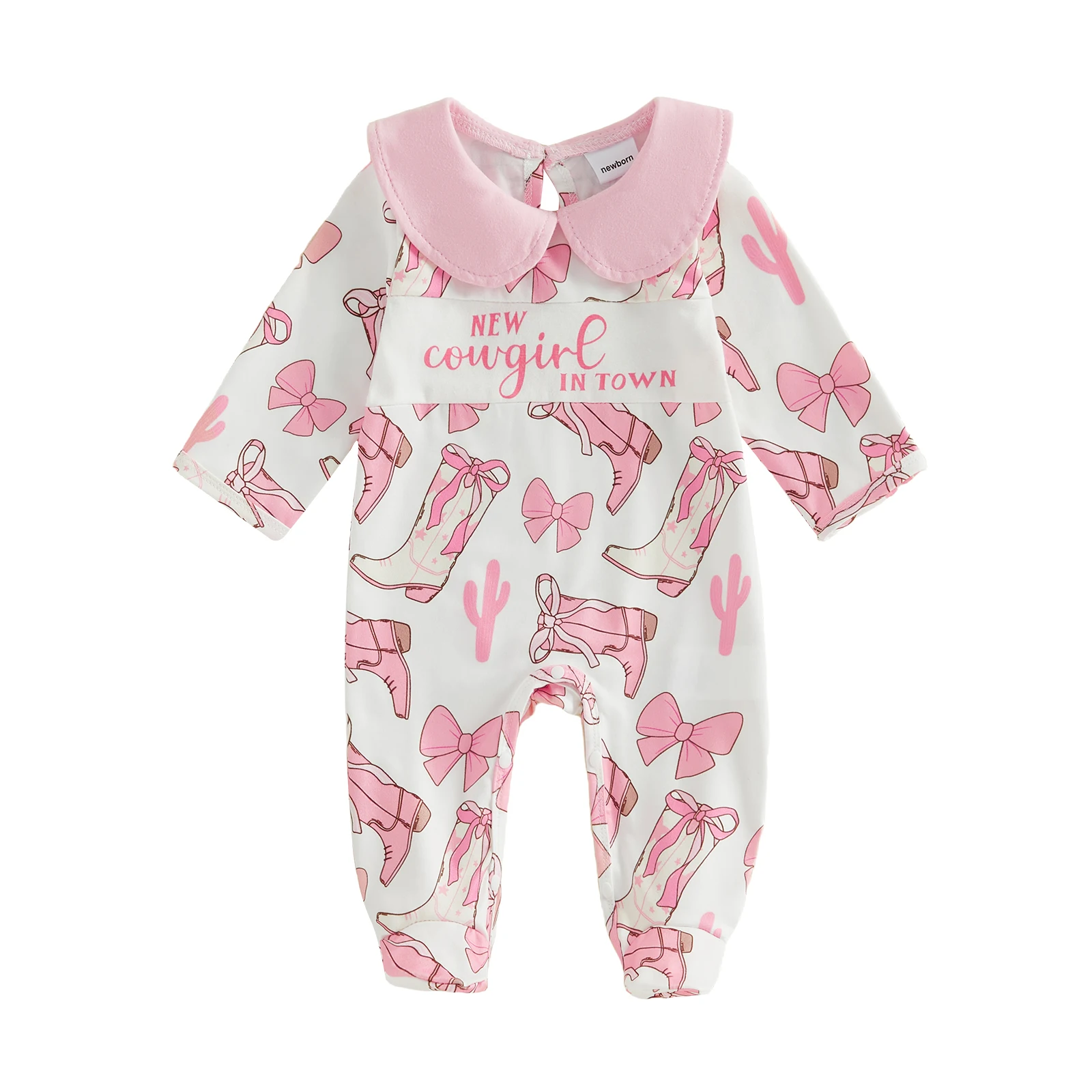 Pelele bebé niña de manga larga con estampado vaca otoño