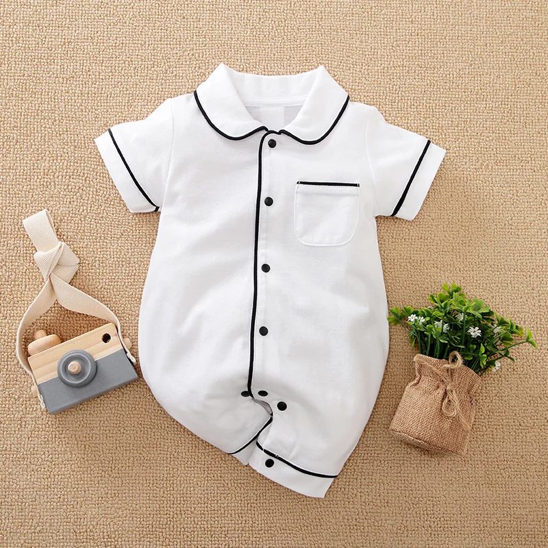 Pijama mono de algodón blanco, manga corta, para recién nacidos