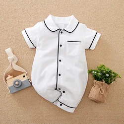Pijama mono de algodón blanco, manga corta, para recién nacidos