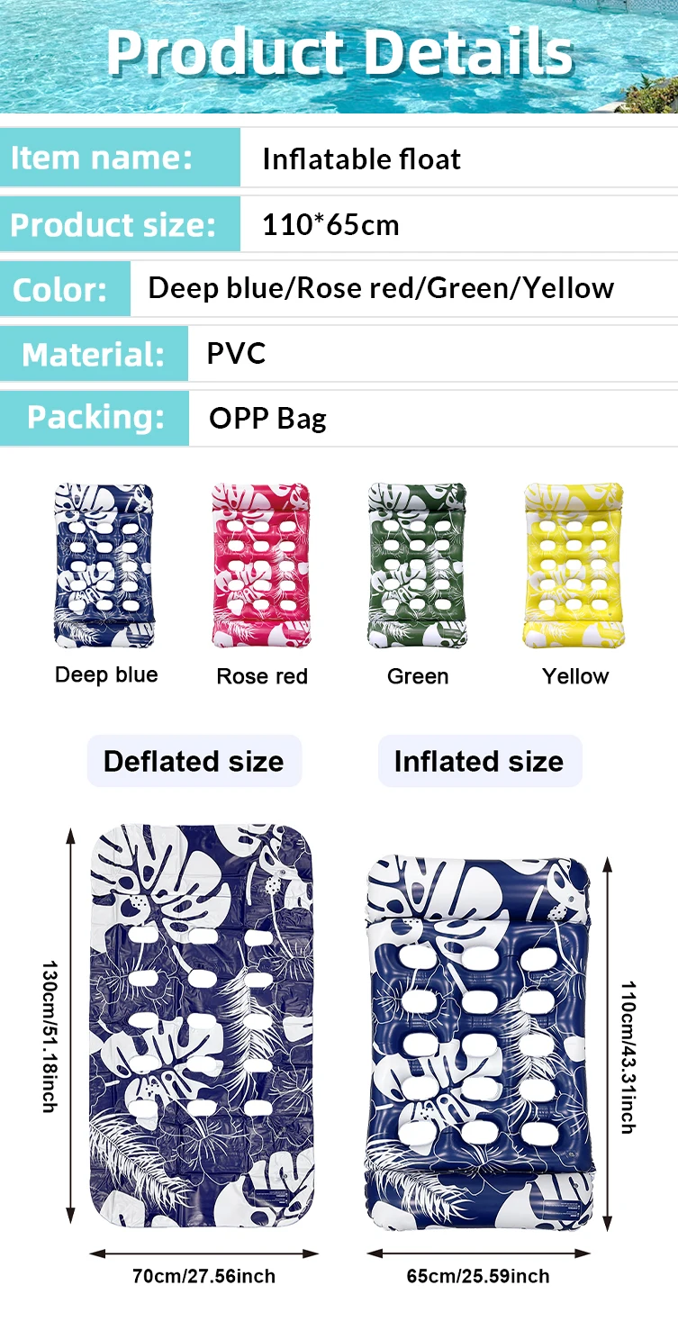 Silla flotante inflable individual para piscina y playa