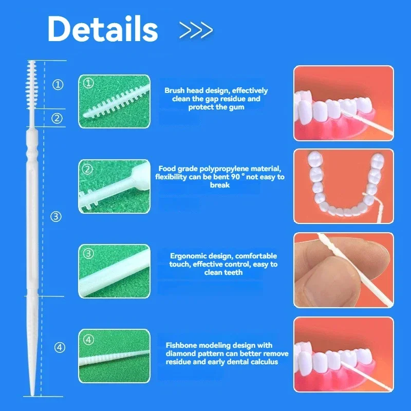 Palillos interdentales desechables con cepillo y hilo dental