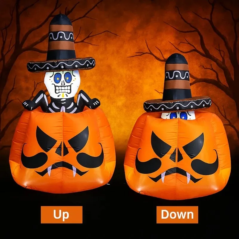 Inflable de Halloween con esqueleto animado y luces LED para jardín - imagen 5