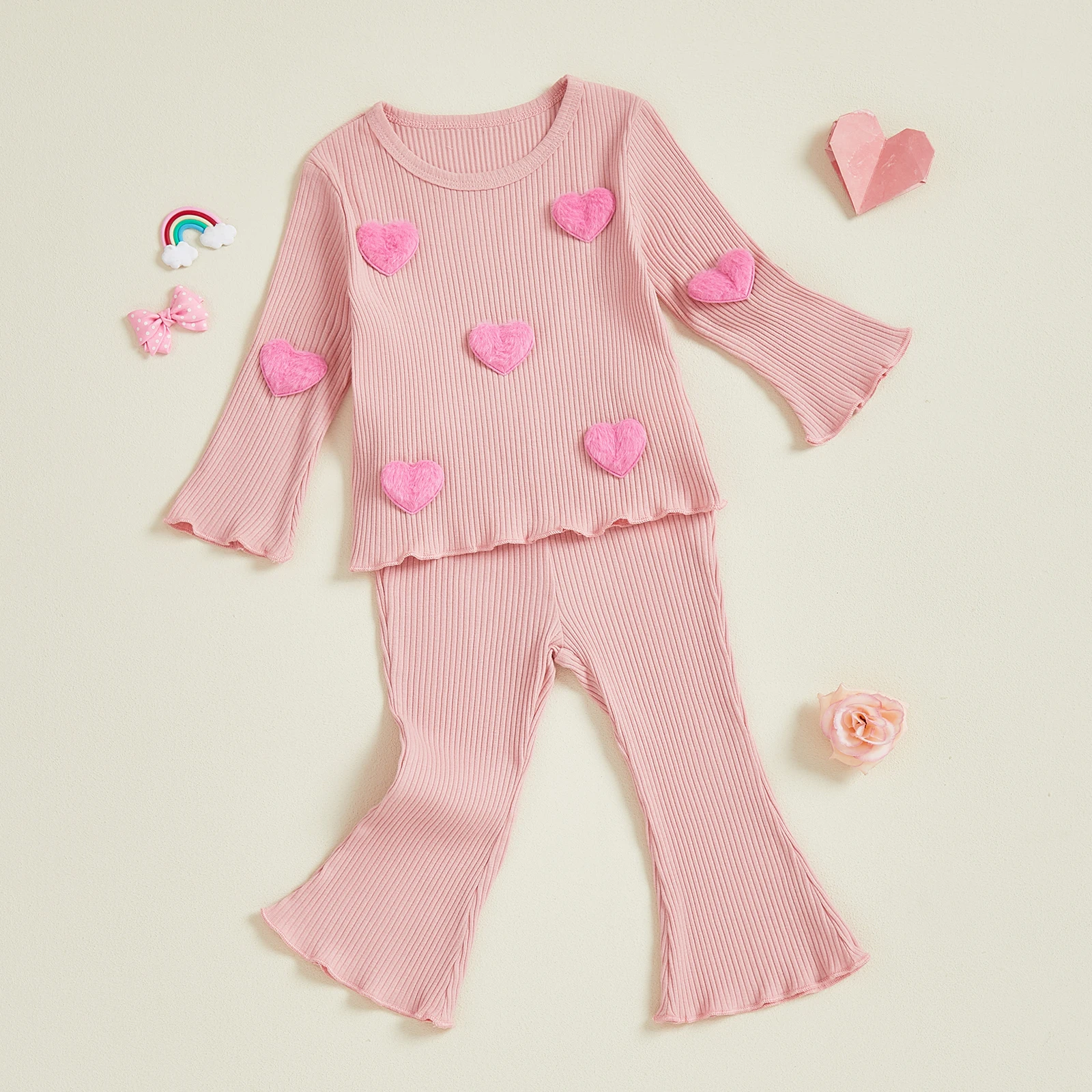Tregren conjunto primavera bebé mangas largas corazón borroso pantalón