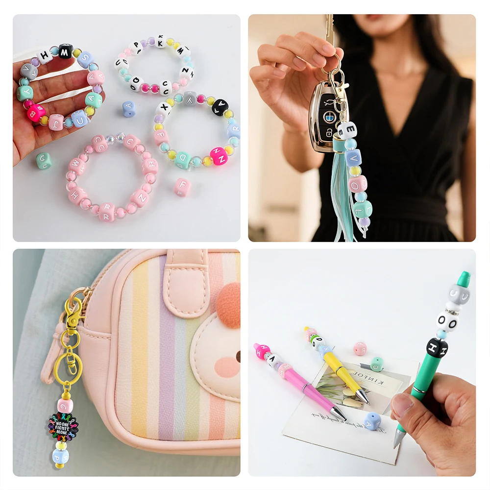 Cuentas de letras en silicona para collares y pulseras infantiles
