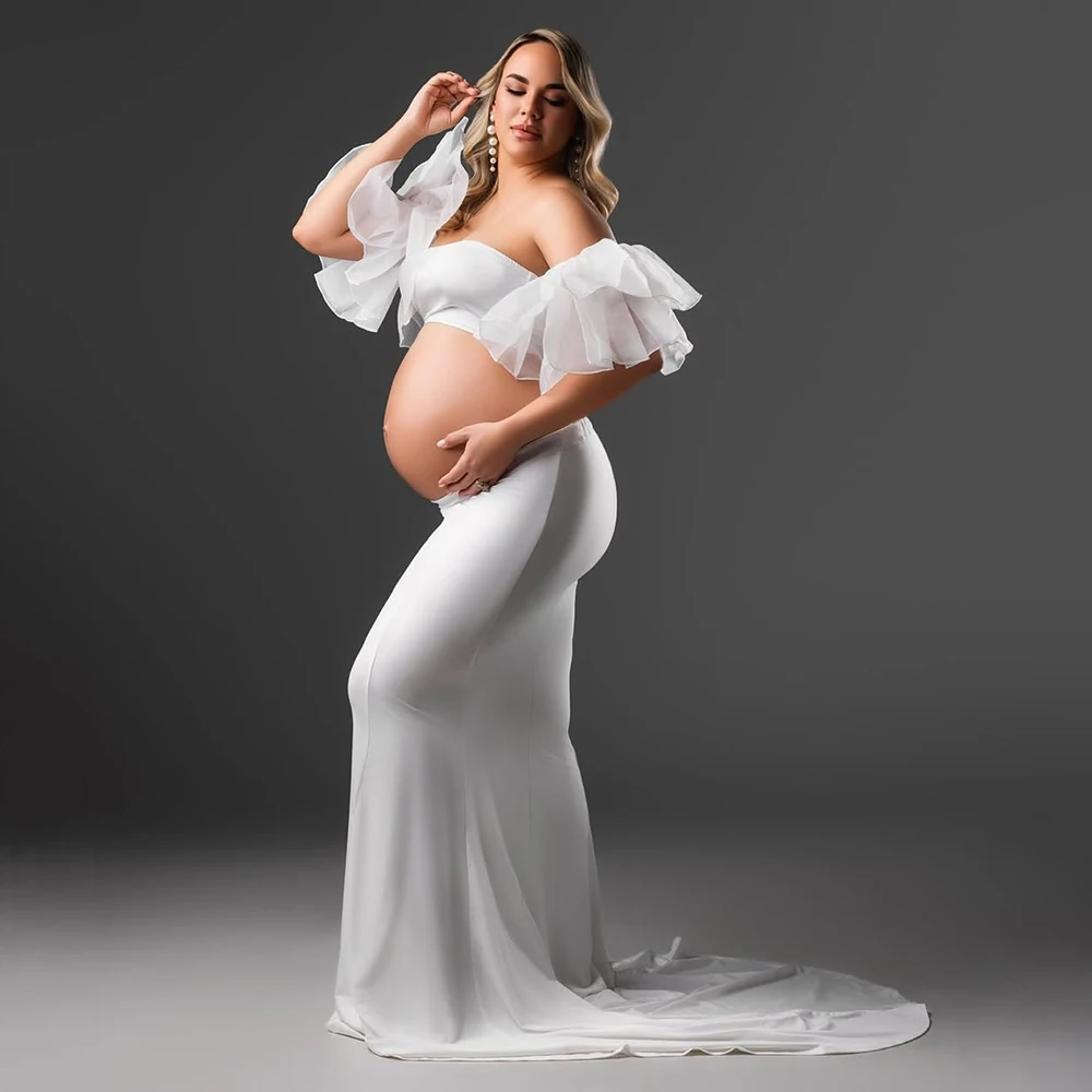 Conjunto maternidad blusa organza y vestido maxi sirena foto bebé - imagen 4