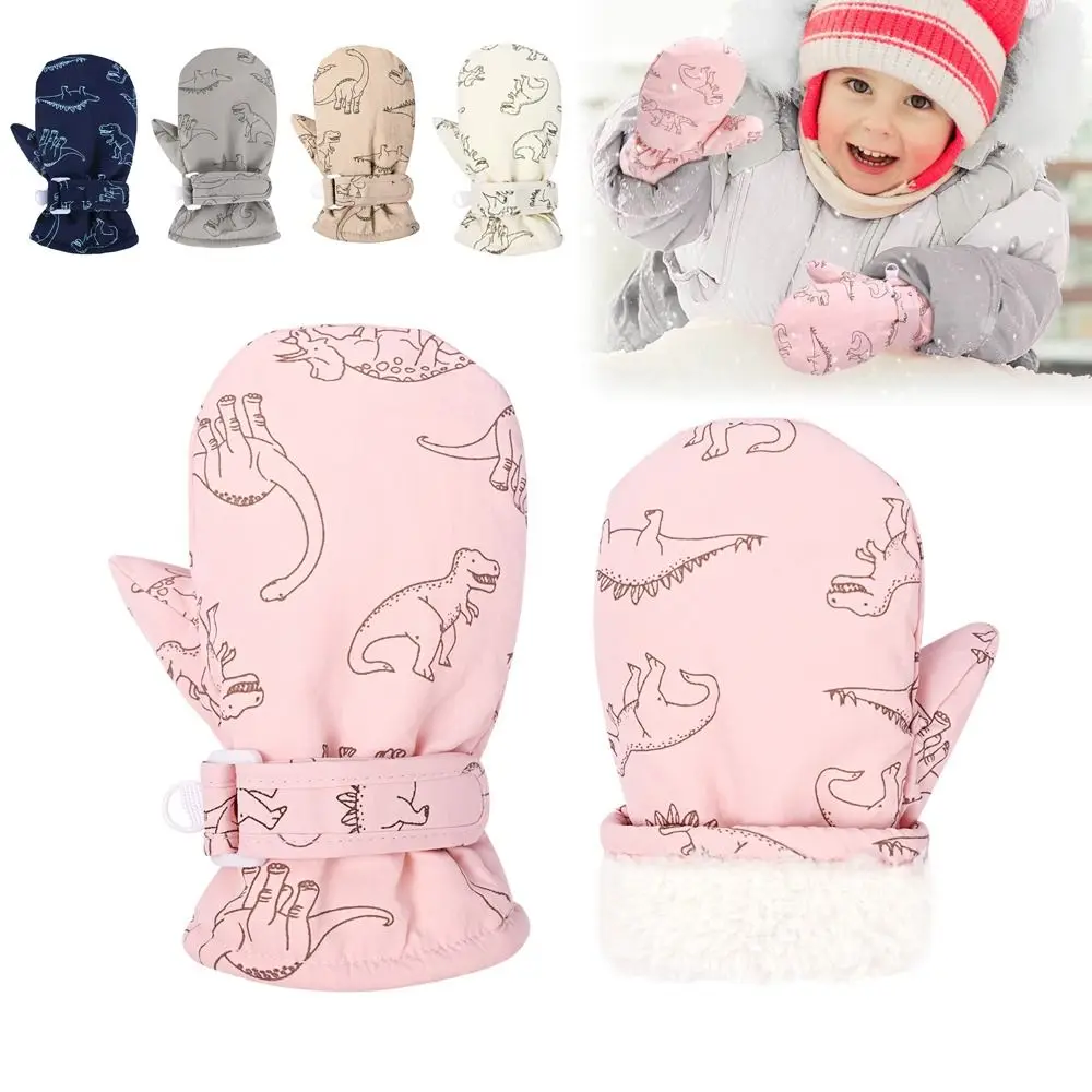 Guantes de invierno bebé con forro polar grueso y dinosaurios - imagen 2