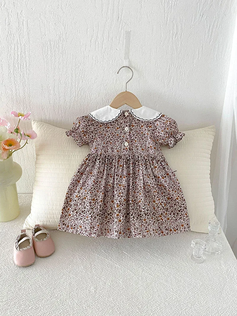 Vestido de verano floral para niña con cuello bordado - imagen 5