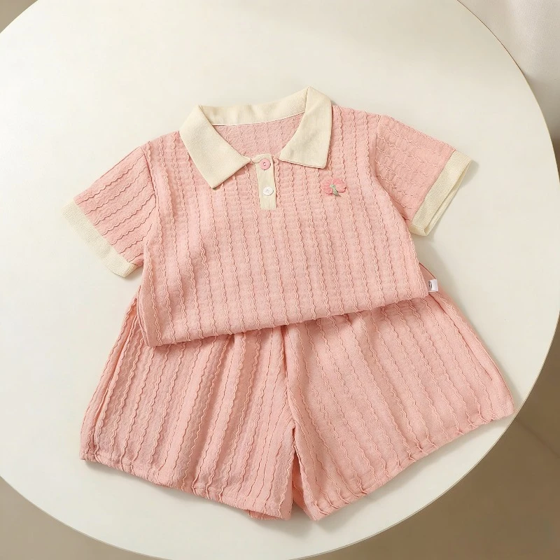 Conjunto de verano niña polo jacquard y pantalón corto