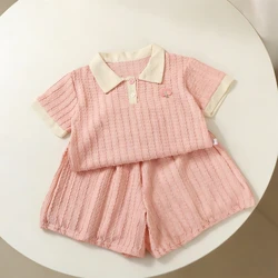 Conjunto de verano niña polo jacquard y pantalón corto