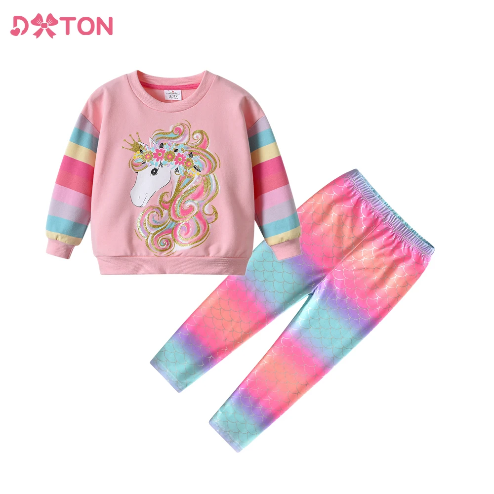 DXTON Conjunto infantil de jersey y pantalón arcoíris para invierno - imagen 3