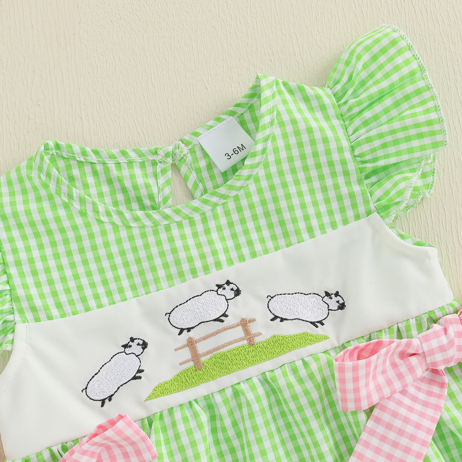 BeQeuewll Pelele de verano para bebé niña con lazos bordados de ovejas - imagen 4
