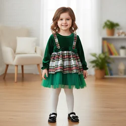 ViSgogo Vestido de Navidad terciopelo niña – Manga larga cuadros