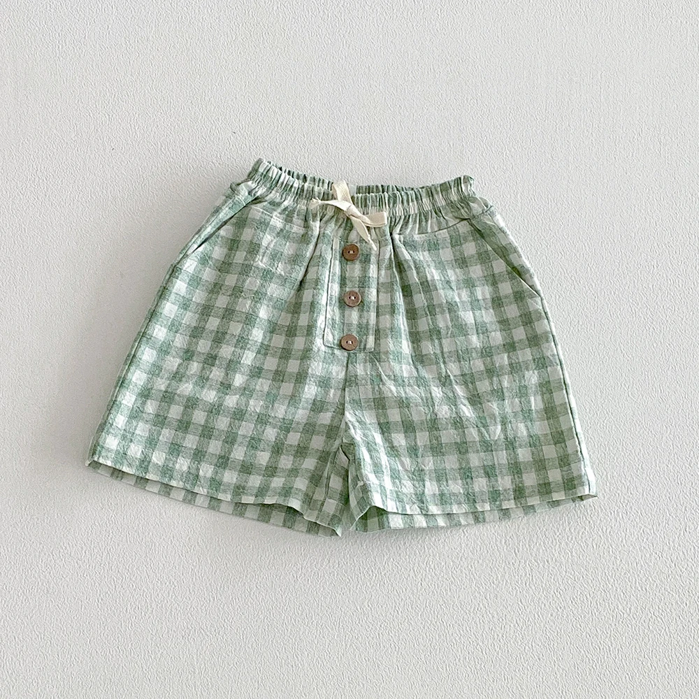 Bermudas de niño lino y algodón a cuadros – estilo vintage sueltas - imagen 4