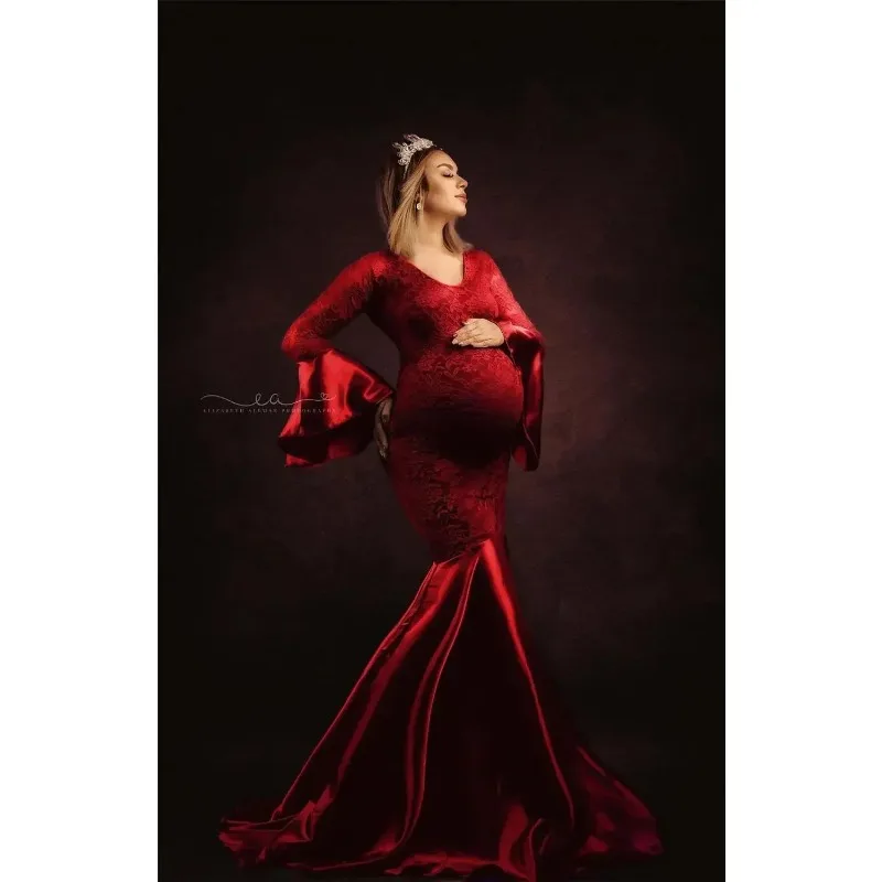 Vestido largo de encaje para embarazo, sesión fotos maternidad - imagen 5