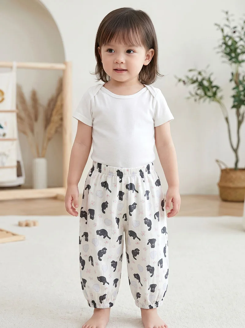 Pantalones de verano ajustados para niñas con gatos y perros - imagen 3
