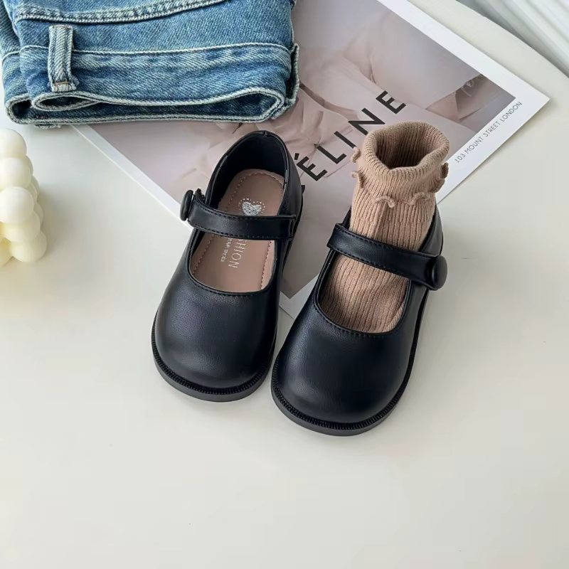 Zapatos de piel infantil – Punta redondeada en negro y marrón - imagen 2