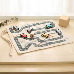 Tapete Montessori lona con mapa tráfico y coche madera para bebé