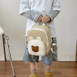 Mochila escolar de lona con dibujo de oso ajustable para niños
