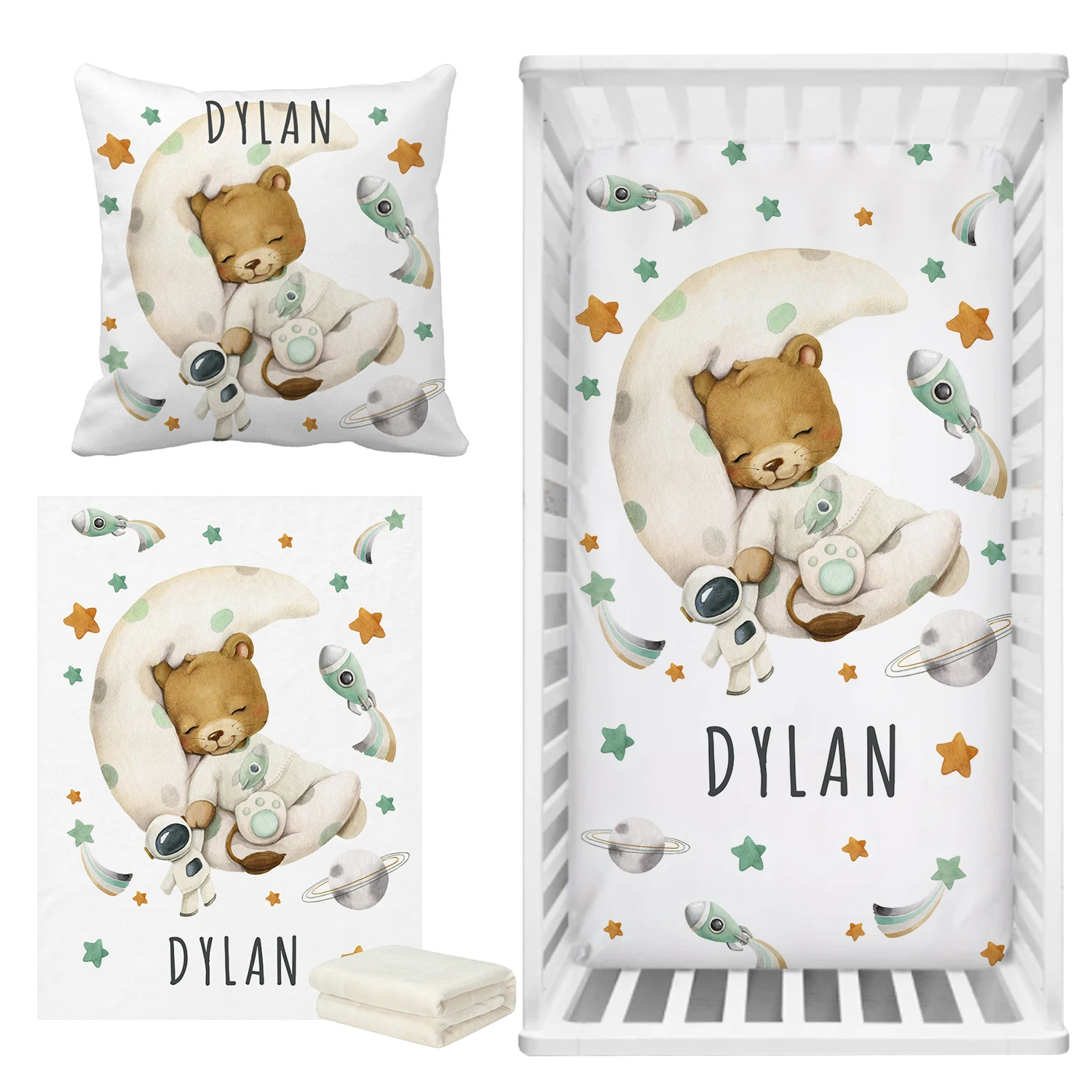 LVYZIHO Sábanas para cuna - Oso espacial durmiente - Personalizado - imagen 2