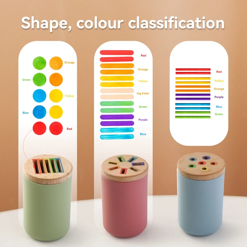 Juguete Montessori de madera para clasificar colores y motricidad - imagen 5